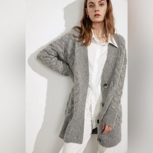 J.ing Jennie Oversize Grey Cable Knit Chunky Cardigan Sweater NWT One Size